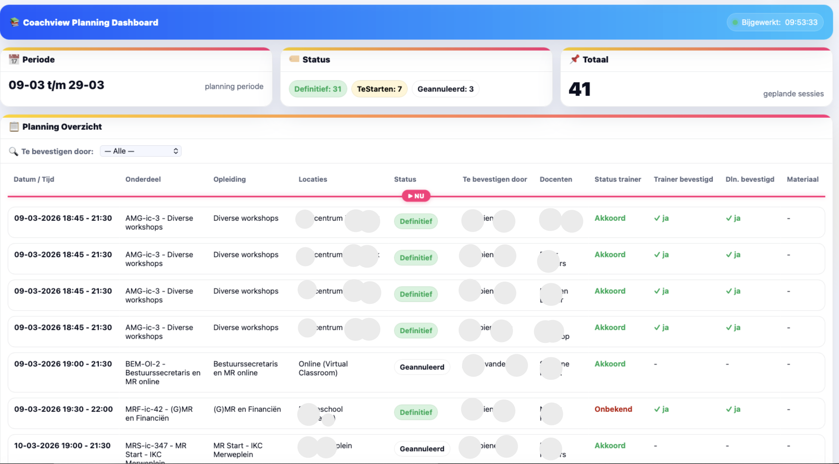 CoachView Planning Dashboard bij VOO